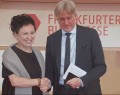 Literaturnobelpreisträgerin Olga Tokarczuk und Jürgen Boos, Direktor der Frankfurter Buchmesse 