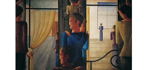 Oskar Schlemmer, Zwölfergruppe mit Interieur, 1930.