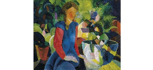 August Macke: Mädchen mit Fischglas, 1914. Öl auf Leinwand 81 x 100,5 cm.