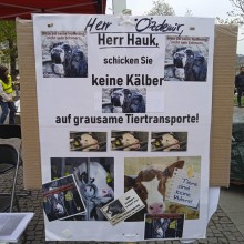 Plakat bei der Demonstration des Tierschutzbündnisses, Stuttgart, 8.4.23