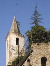 Symbol of Apricale's art, the bicycle on the bell tower, a work by the artist Sergio Bianco