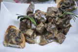 Beef tenderloin with chestnuts and mushrooms.