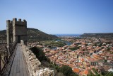 Castello malaspina bosa - wall walkway with the background of bosa and bosa marina