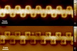 Ultimate precision:(top: scanning tunneling microscopy; bottom: non-contact atomic force microscopy). — © Empa
