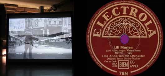 Ausstellungsansicht Alsace-Moselle Memorial, Schallplatte als Fotomontage