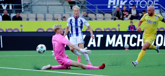 HJK Helsinki’s Müller scores to make it 1–0 against Coleraine FC